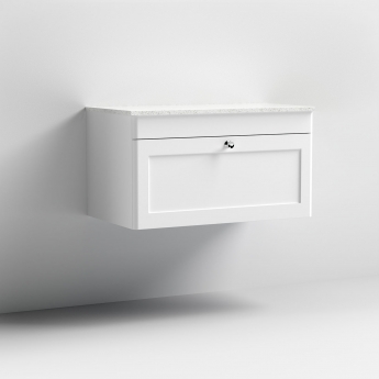 Nuie Classique Wall Hung 1-Drawer Vanity Unit with White Marble Worktop 800mm Wide - Satin White | Product Image