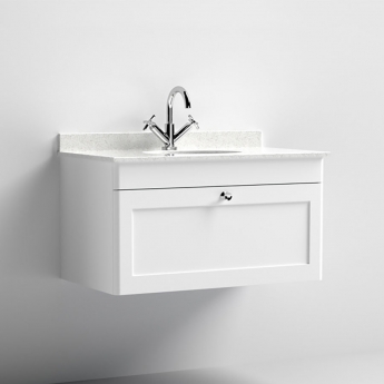 Classique 800mm 1-Drawer Wall Hung Vanity Unit with Marble Top Basin