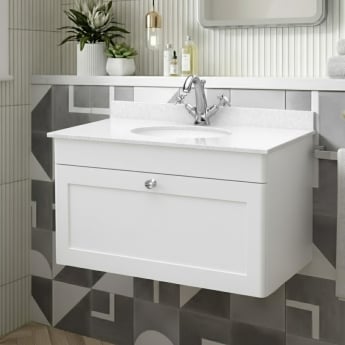 Classique 800mm 1-Drawer Wall Hung Vanity Unit with Marble Top Basin