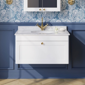 Classique 800mm 1-Drawer Wall Hung Vanity Unit with Marble Top Basin | Product Image