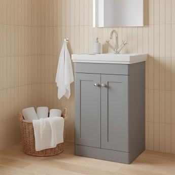 Nuie Classique Floor Standing 2-Door Vanity Unit with Basin 500mm Wide Satin Grey - 1 Tap Hole