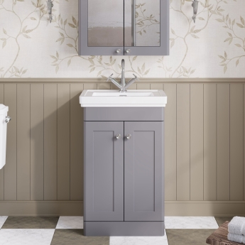 Nuie Classique Floor Standing 2-Door Vanity Unit with Basin 500mm Wide Satin Grey - 1 Tap Hole | Product Image