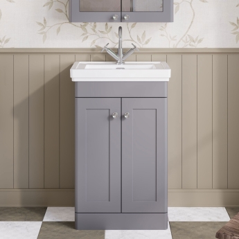Nuie Classique Floor Standing 2-Door Vanity Unit with Basin 500mm Wide Satin Grey - 1 Tap Hole | Product Image
