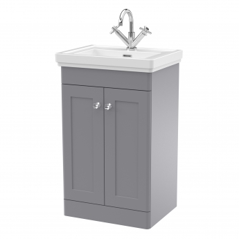 Nuie Classique Floor Standing 2-Door Vanity Unit with Basin 500mm Wide Satin Grey - 1 Tap Hole