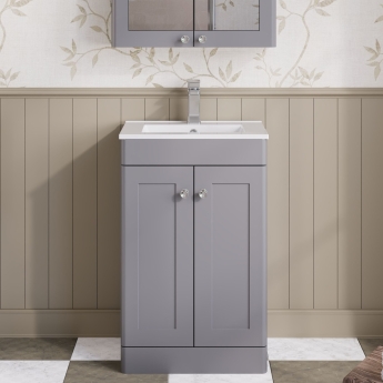 Nuie Classique Floor Standing 2-Door Vanity Unit with Basin-2 500mm Wide - Satin Grey | Product Image