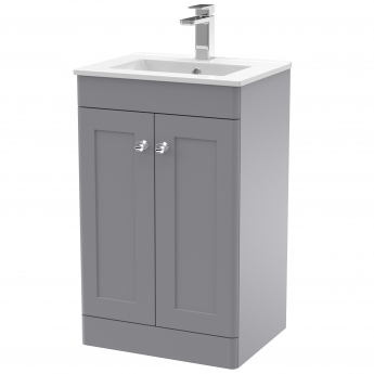 Nuie Classique Floor Standing 2-Door Vanity Unit with Basin-2 500mm Wide - Satin Grey