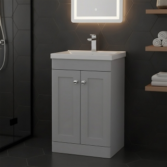 Nuie Classique Floor Standing 2-Door Vanity Unit with Basin-1 500mm Wide - Satin Grey