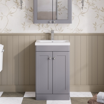 Nuie Classique Floor Standing 2-Door Vanity Unit with Basin-1 500mm Wide - Satin Grey | Product Image