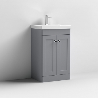 Nuie Classique Floor Standing 2-Door Vanity Unit with Basin-3 500mm Wide - Satin Grey