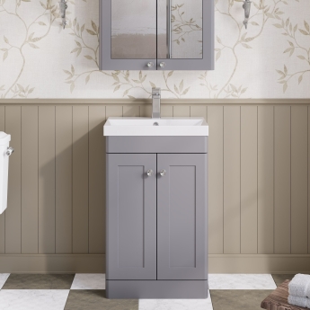 Nuie Classique Floor Standing 2-Door Vanity Unit with Basin-3 500mm Wide - Satin Grey | Product Image