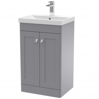 Nuie Classique Floor Standing 2-Door Vanity Unit with Basin-3 500mm Wide - Satin Grey