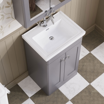 Nuie Classique Floor Standing 2-Door Vanity Unit with Basin 500mm Wide Satin Grey - 0 Tap Hole | Product Image