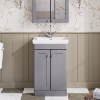 Nuie Classique Floor Standing 2-Door Vanity Unit with Basin 500mm Wide Satin Grey - 0 Tap Hole | Product Image