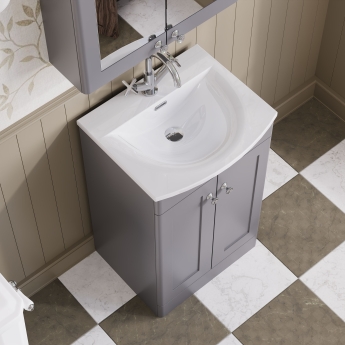Nuie Classique Floor Standing 2-Door Vanity Unit with Curved Basin 500mm Wide - Satin Grey | Product Image