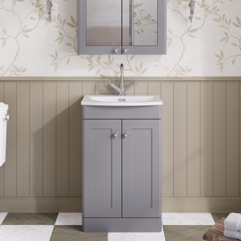 Nuie Classique Floor Standing 2-Door Vanity Unit with Curved Basin 500mm Wide - Satin Grey | Product Image