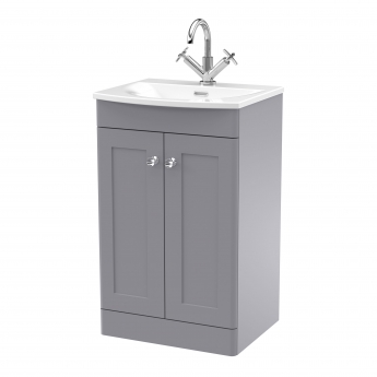Nuie Classique Floor Standing 2-Door Vanity Unit with Curved Basin 500mm Wide - Satin Grey | Product Image