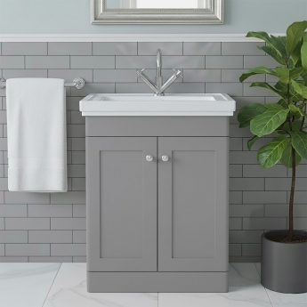 Nuie Classique Floor Standing 2-Door Vanity Unit with Basin 600mm Wide Satin Grey - 1 Tap Hole