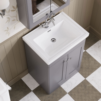 Nuie Classique Floor Standing 2-Door Vanity Unit with Basin 600mm Wide Satin Grey - 1 Tap Hole | Product Image