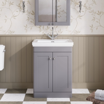 Nuie Classique Floor Standing 2-Door Vanity Unit with Basin 600mm Wide Satin Grey - 1 Tap Hole | Product Image