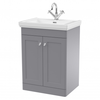 Nuie Classique Floor Standing 2-Door Vanity Unit with Basin 600mm Wide Satin Grey - 1 Tap Hole