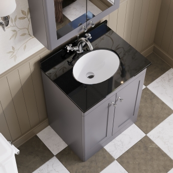 Nuie Classique Floor Standing 2-Door Vanity Unit with 1TH Black Marble Top Basin 600mm Wide - Satin Grey | Product Image