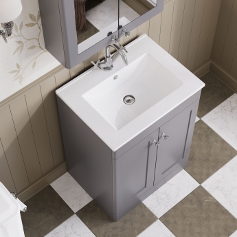 Nuie Classique Floor Standing 2-Door Vanity Unit with 1TH Minimalist Basin 600mm Wide - Satin Grey | Product Image