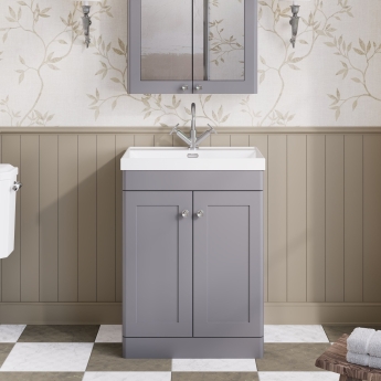 Nuie Classique Floor Standing 2-Door Vanity Unit with 1TH Thin-Edge Basin 600mm Wide - Satin Grey | Product Image