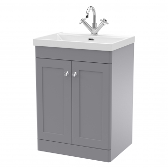 Nuie Classique Floor Standing 2-Door Vanity Unit with 1TH Thin-Edge Basin 600mm Wide - Satin Grey | Product Image