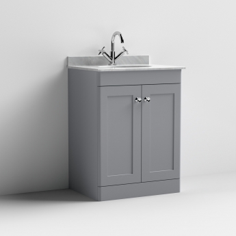 Nuie Classique Floor Standing 2-Door Vanity Unit with 1TH Grey Marble Top Basin 600mm Wide - Satin Grey