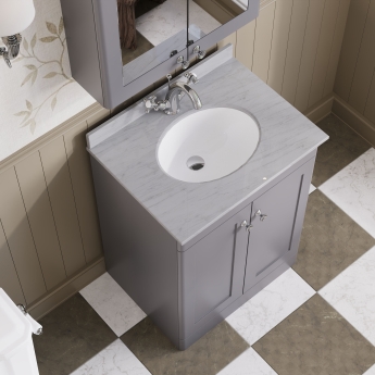 Nuie Classique Floor Standing 2-Door Vanity Unit with 1TH Grey Marble Top Basin 600mm Wide - Satin Grey | Product Image