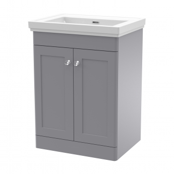 Nuie Classique Floor Standing 2-Door Vanity Unit with Classic Basin 600mm Wide Satin Grey - 0 Tap Hole