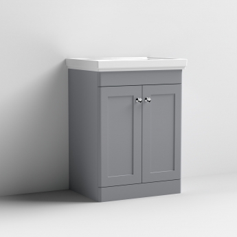 Nuie Classique Floor Standing 2-Door Vanity Unit with Classic Basin 600mm Wide Satin Grey - 0 Tap Hole