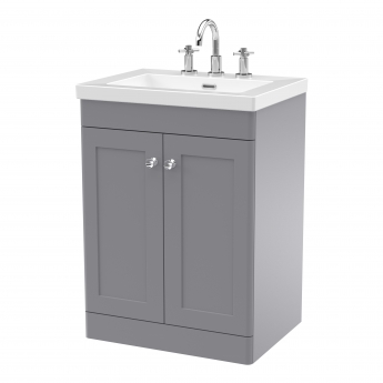Nuie Classique Floor Standing 2-Door Vanity Unit with 3TH Contemporary Basin 600mm Wide - Satin Grey | Product Image