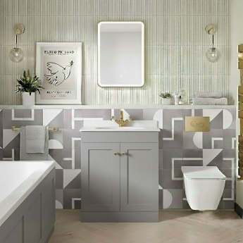 Nuie Classique Floor Standing 2-Door Vanity Unit with 1TH White Round Marble Top Basin 600mm Wide - Satin Grey