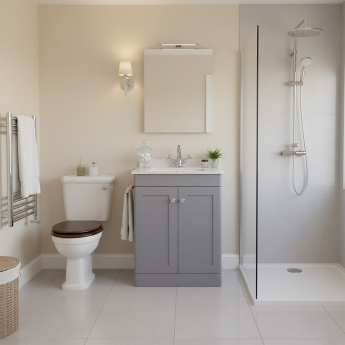 Nuie Classique Floor Standing 2-Door Vanity Unit with 1TH White Square Marble Top Basin 600mm Wide - Satin Grey