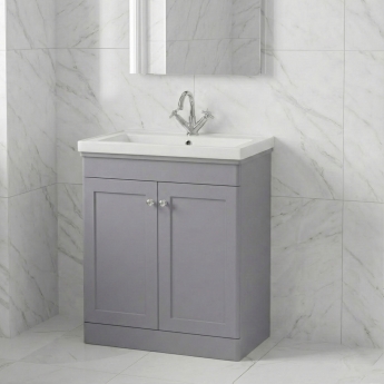 Nuie Classique Floor Standing 2-Door Vanity Unit with Basin 800mm Wide Satin Grey - 1 Tap Hole