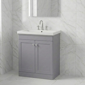 Nuie Classique Floor Standing 2-Door Vanity Unit with Basin 800mm Wide Satin Grey - 3 Tap Hole