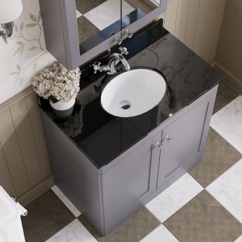 Nuie Classique Floor Standing 2-Door Vanity Unit with 1TH Black Marble Top Basin 800mm Wide - Satin Grey | Product Image