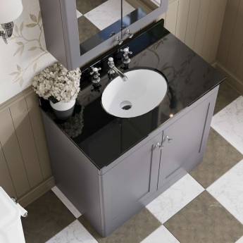 Nuie Classique Floor Standing 2-Door Vanity Unit with 3TH Black Marble Top Basin 800mm Wide - Satin Grey | Product Image