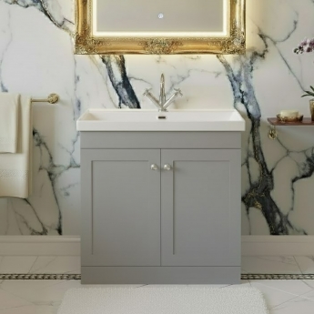 Nuie Classique Floor Standing 2-Door Vanity Unit with 1TH Thin-Edge Basin 800mm Wide - Satin Grey