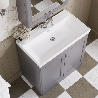 Nuie Classique Floor Standing 2-Door Vanity Unit with 1TH Thin-Edge Basin 800mm Wide - Satin Grey | Product Image