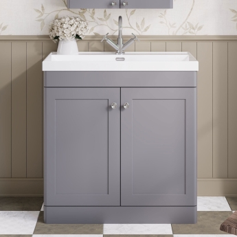 Nuie Classique Floor Standing 2-Door Vanity Unit with 1TH Thin-Edge Basin 800mm Wide - Satin Grey | Product Image