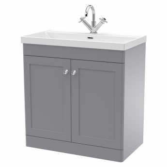 Nuie Classique Floor Standing 2-Door Vanity Unit with 1TH Thin-Edge Basin 800mm Wide - Satin Grey