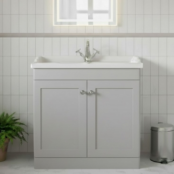 Nuie Classique Floor Standing 2-Door Vanity Unit with Traditional Basin 800mm Wide Satin Grey - 1 Tap Hole