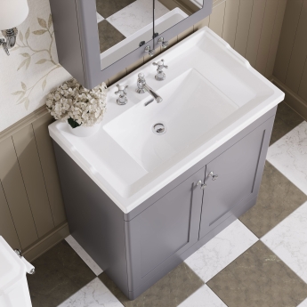 Nuie Classique Floor Standing 2-Door Vanity Unit with Traditional Basin 800mm Wide Satin Grey - 3 Tap Hole | Product Image