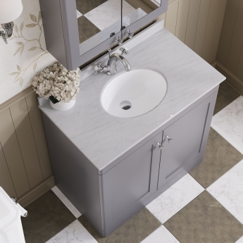 Nuie Classique Floor Standing 2-Door Vanity Unit with 1TH Grey Marble Top Basin 800mm Wide - Satin Grey | Product Image