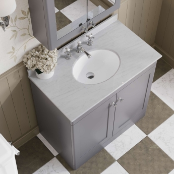 Nuie Classique Floor Standing 2-Door Vanity Unit with 3TH Grey Marble Top Basin 800mm Wide - Satin Grey | Product Image
