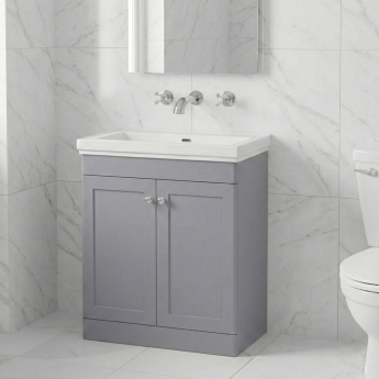 Nuie Classique Floor Standing 2-Door Vanity Unit with Classic Basin 800mm Wide Satin Grey - 0 Tap Hole