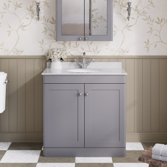 Nuie Classique Floor Standing 2-Door Vanity Unit with 1TH White Round Marble Top Basin 800mm Wide - Satin Grey | Product Image