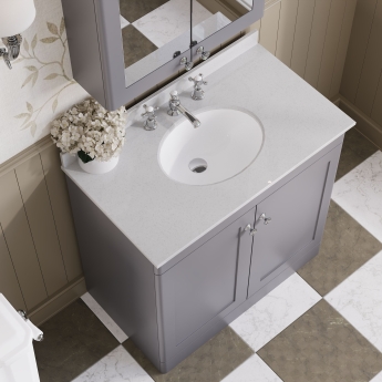 Nuie Classique Floor Standing 2-Door Vanity Unit with 3TH White Round Marble Top Basin 800mm Wide - Satin Grey | Product Image